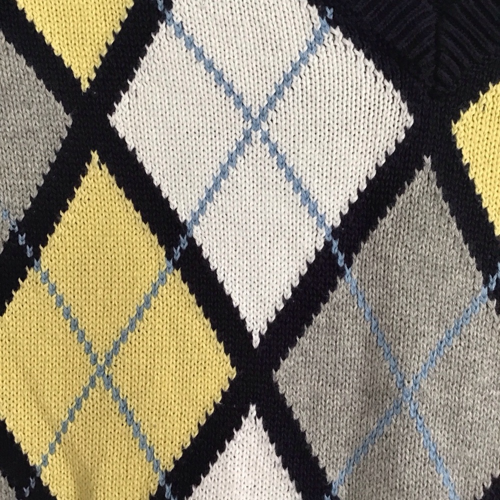 Liz Claiborne Long Sleeve Sweater V Neck Blue With Yellow Womens Large Pullover - Picture 4 of 10